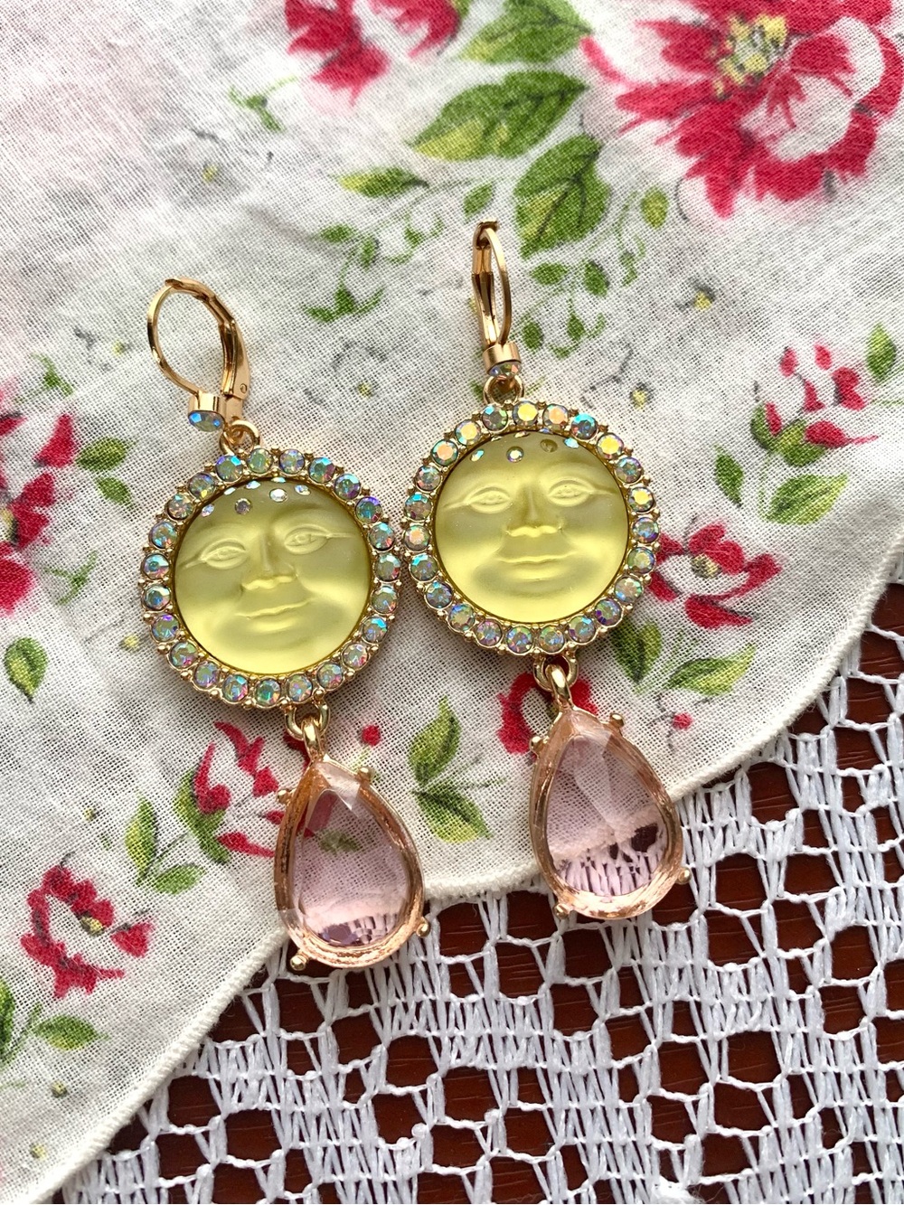 Kirk’s Folly Yellow Moon Face Dangling Vintage/Retro Style Earrings